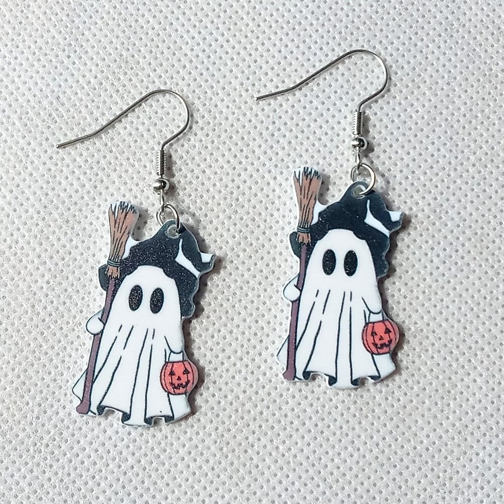 Cute Witch Ghost Earrings, Halloween Earrings, Festive Earrings, Unique Earrings